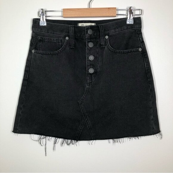 Madewell Rigid Denim A-Line Mini Skirt Lunar Wash Button-Front Edition Size 25 - Picture 3 of 10